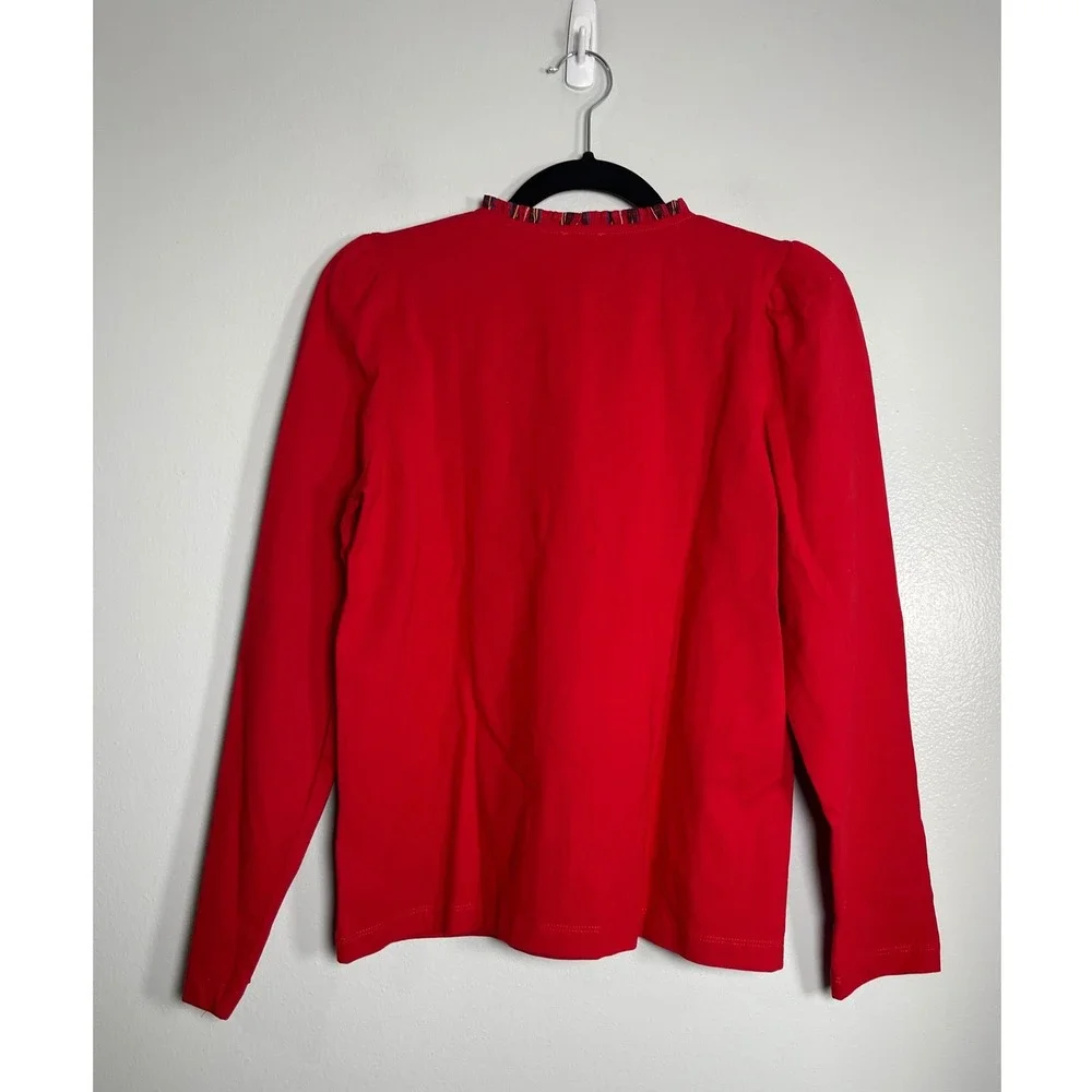 J.CREW Long-sleeve Tartan‎ and Jewels Henley Shirt Small Red NEW Festive CO282